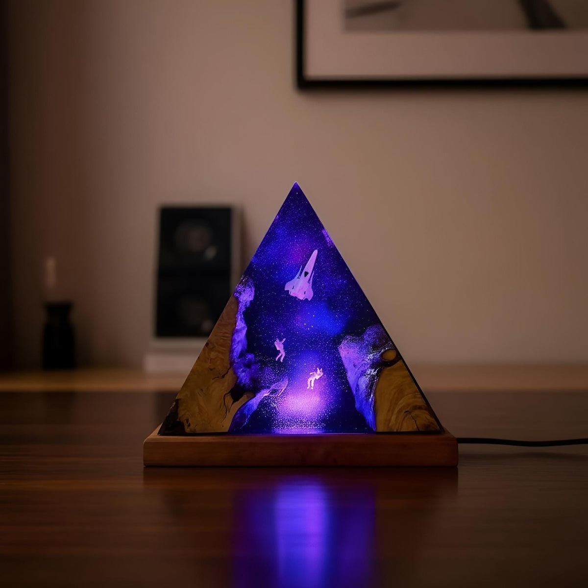 Galaxy Astronaut and Spaceship Scene Resin Lamp: Handmade LED Night Light