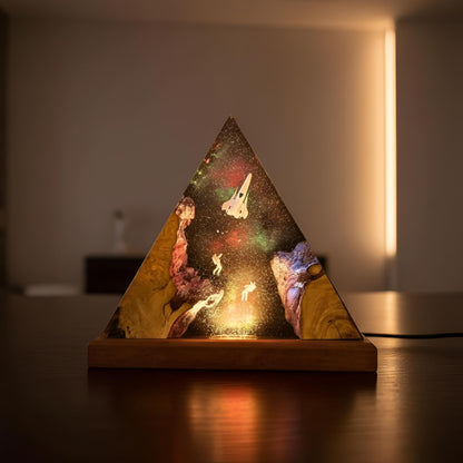 Galaxy Astronaut and Spaceship Scene Resin Lamp: Handmade LED Night Light