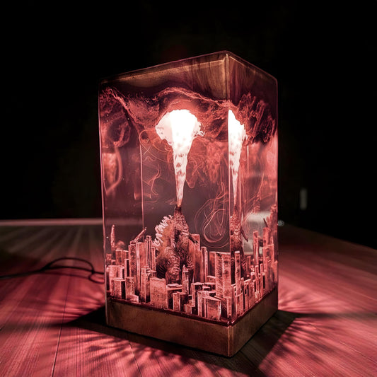 Godzilla Atomic Breath Monster Resin Night Light: City Destruction Epoxy LED Lamp