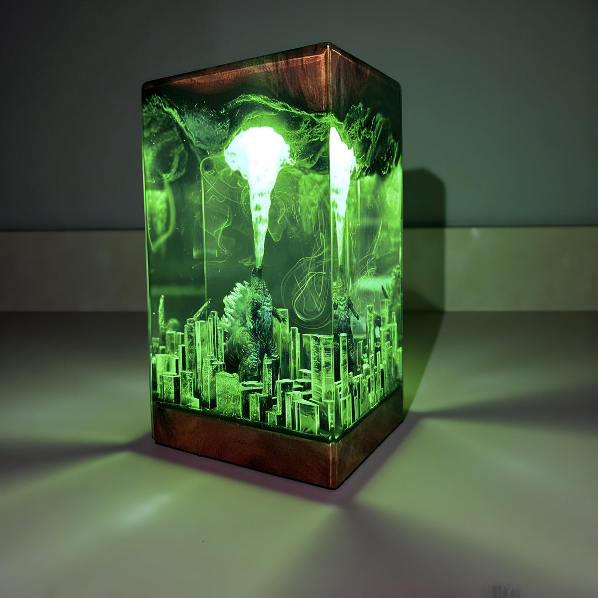 Godzilla Atomic Breath Monster Resin Night Light: City Destruction Epoxy LED Lamp