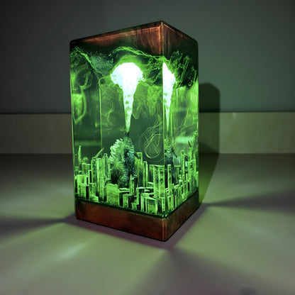 Godzilla Atomic Breath Monster Resin Night Light: City Destruction Epoxy LED Lamp