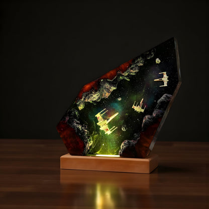 Galaxy Spaceship Resin Night Light: Space Battle Epoxy LED Lamp