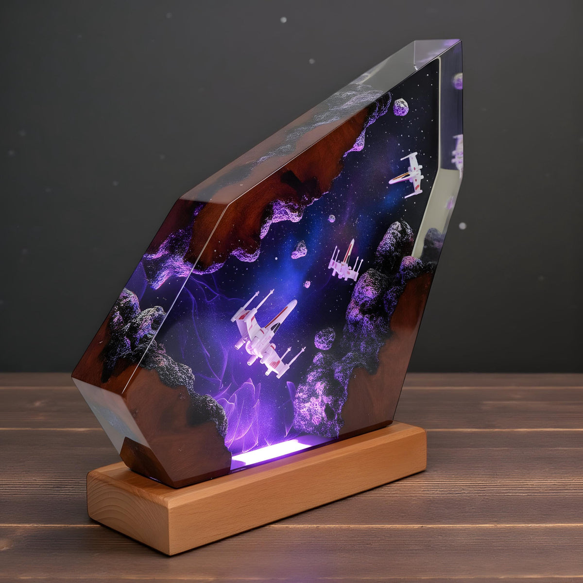 Galaxy Spaceship Resin Night Light: Space Battle Epoxy LED Lamp