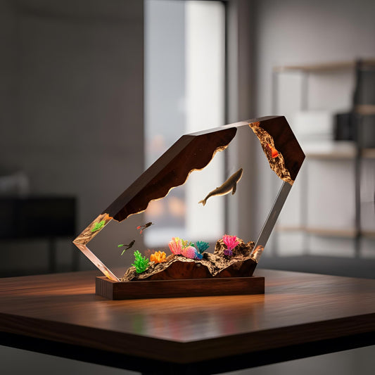 Deep Sea Adventure Resin Lamp: Diver & Whale Night Light