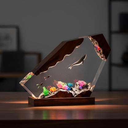 Deep Sea Adventure Resin Lamp: Diver & Whale Night Light
