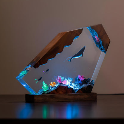 Deep Sea Adventure Resin Lamp: Diver & Whale Night Light