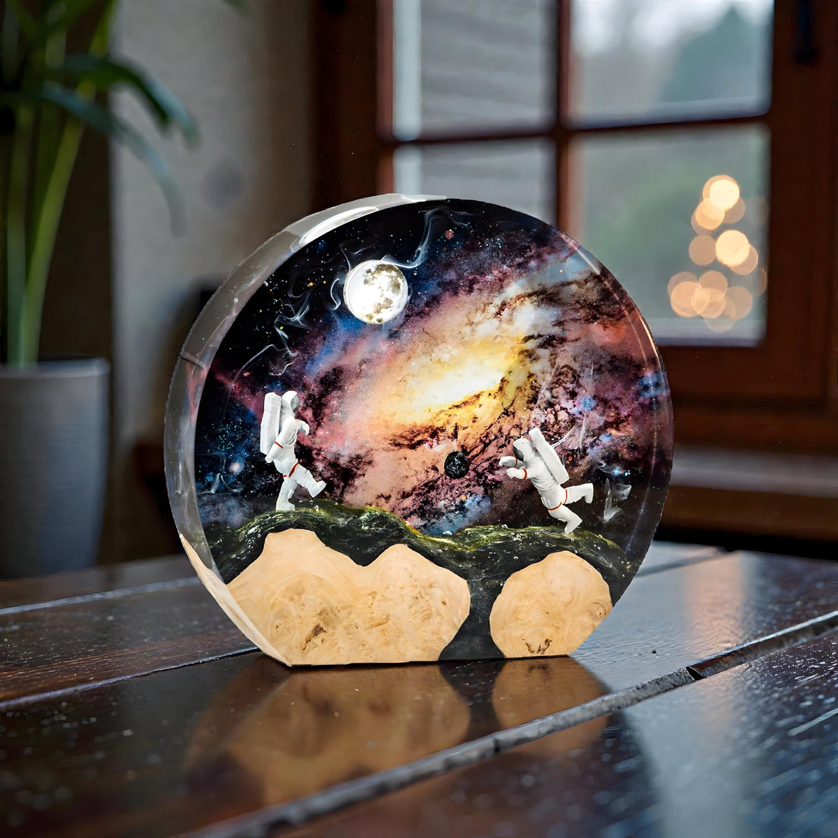 Astronaut Space Exploration Resin Night Light: Solid Wood Epoxy LED Lamp