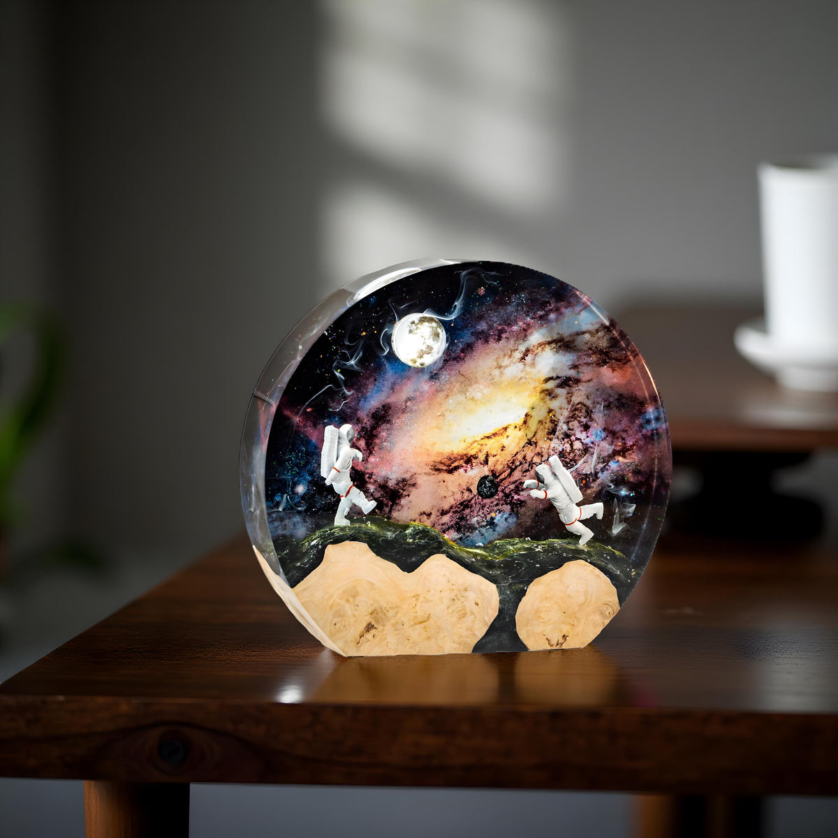 Astronaut Space Exploration Resin Night Light: Solid Wood Epoxy LED Lamp
