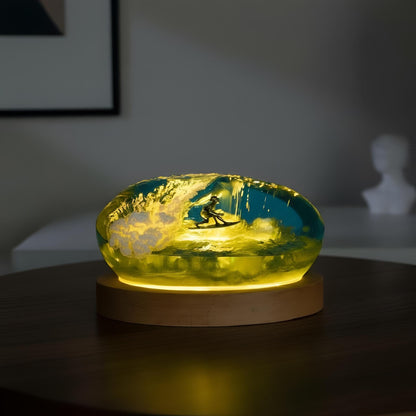 Surfing Ocean Resin Lamp: Handmade Marine Night Light