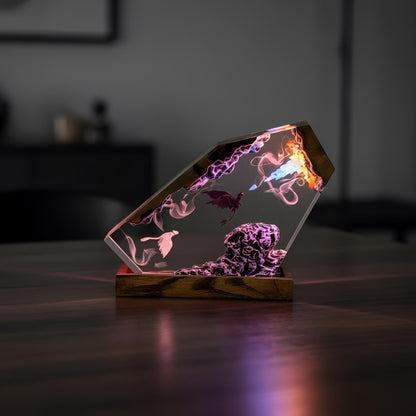 Fantasy Dragon Flight Scene Resin Lamp: Handmade LED Night Light