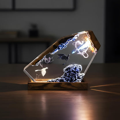 Fantasy Dragon Flight Scene Resin Lamp: Handmade LED Night Light