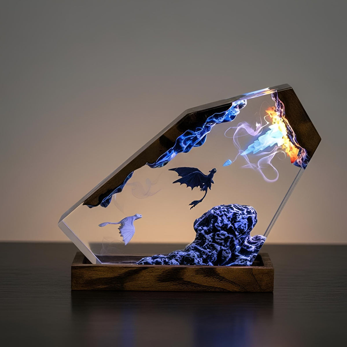 Fantasy Dragon Flight Scene Resin Lamp: Handmade LED Night Light