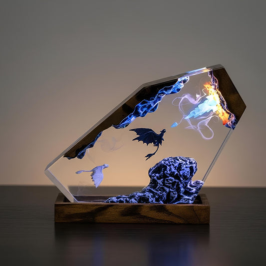 Fantasy Dragon Flight Scene Resin Lamp: Handmade LED Night Light