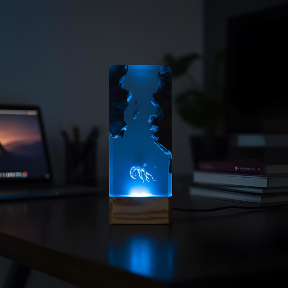 Deep Sea Diver and Octopus Scene Resin Lamp: Handmade LED Night Light