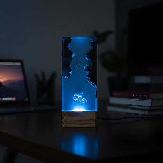 Deep Sea Diver and Octopus Scene Resin Lamp: Handmade LED Night Light