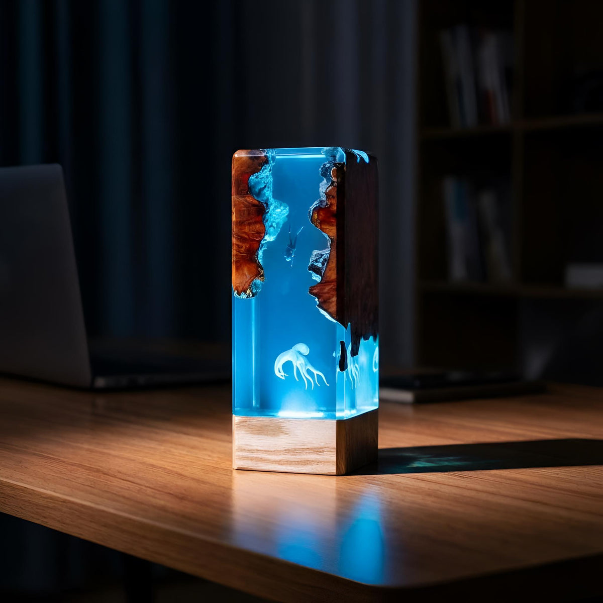Deep Sea Diver and Octopus Scene Resin Lamp: Handmade LED Night Light