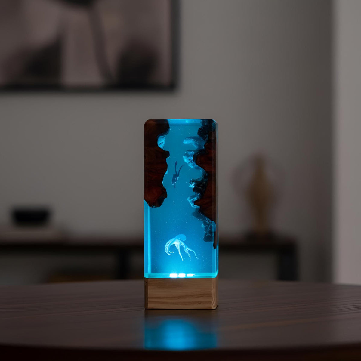 Deep Sea Diver and Octopus Scene Resin Lamp: Handmade LED Night Light