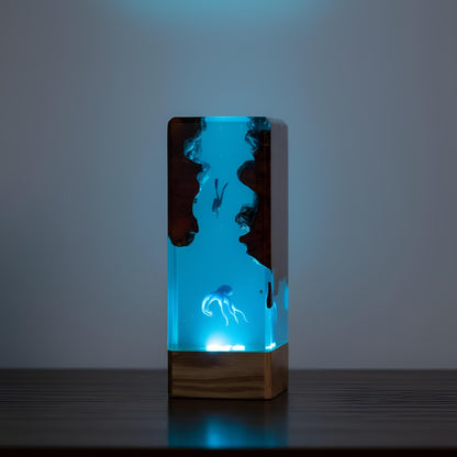 Deep Sea Diver and Octopus Scene Resin Lamp: Handmade LED Night Light