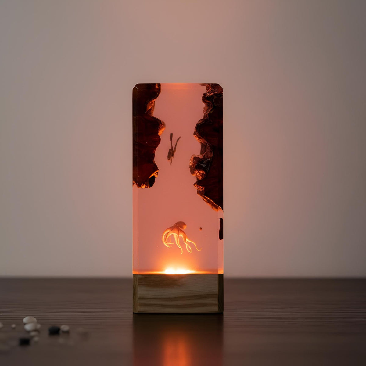 Deep Sea Diver and Octopus Scene Resin Lamp: Handmade LED Night Light