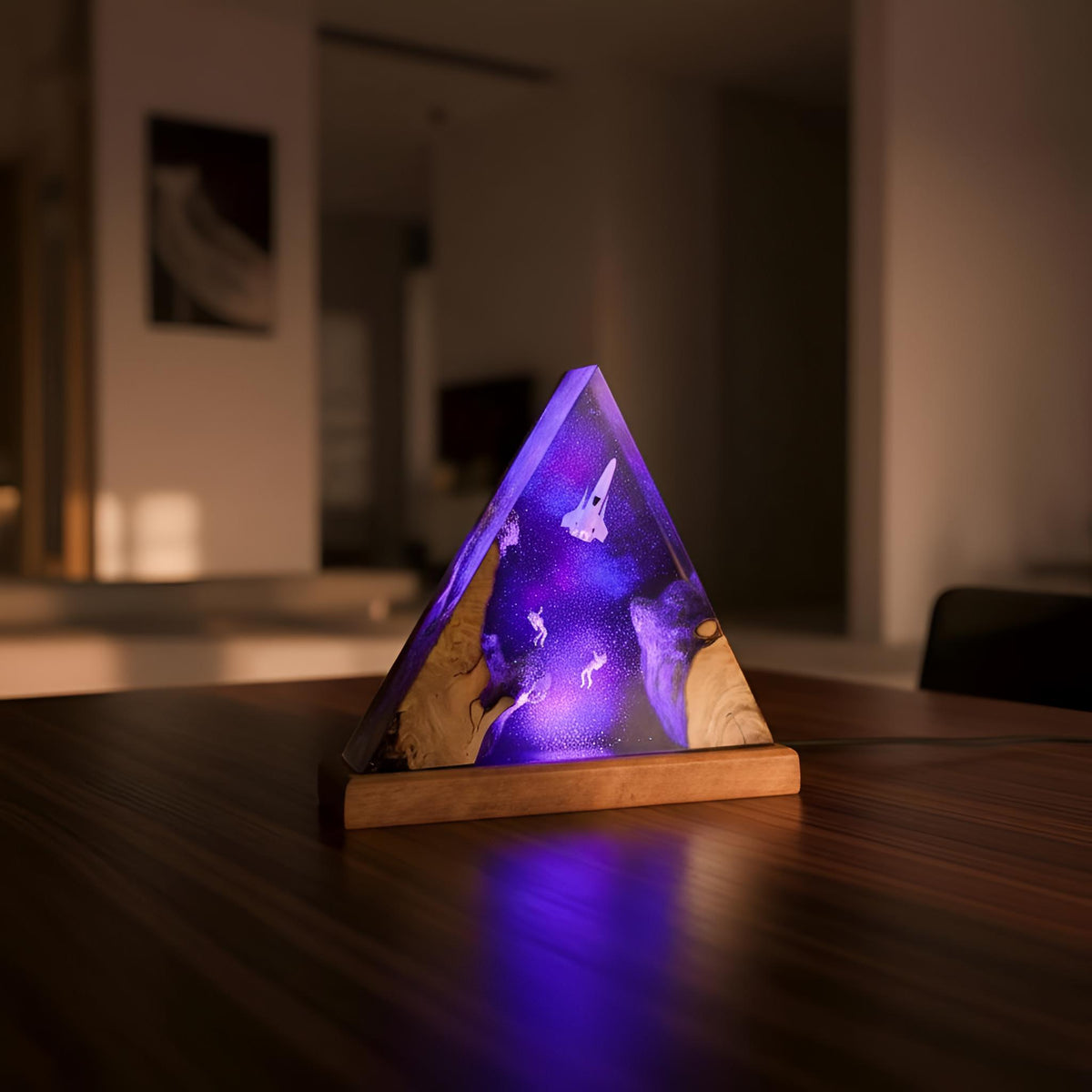 Galaxy Astronaut and Spaceship Scene Resin Lamp: Handmade LED Night Light