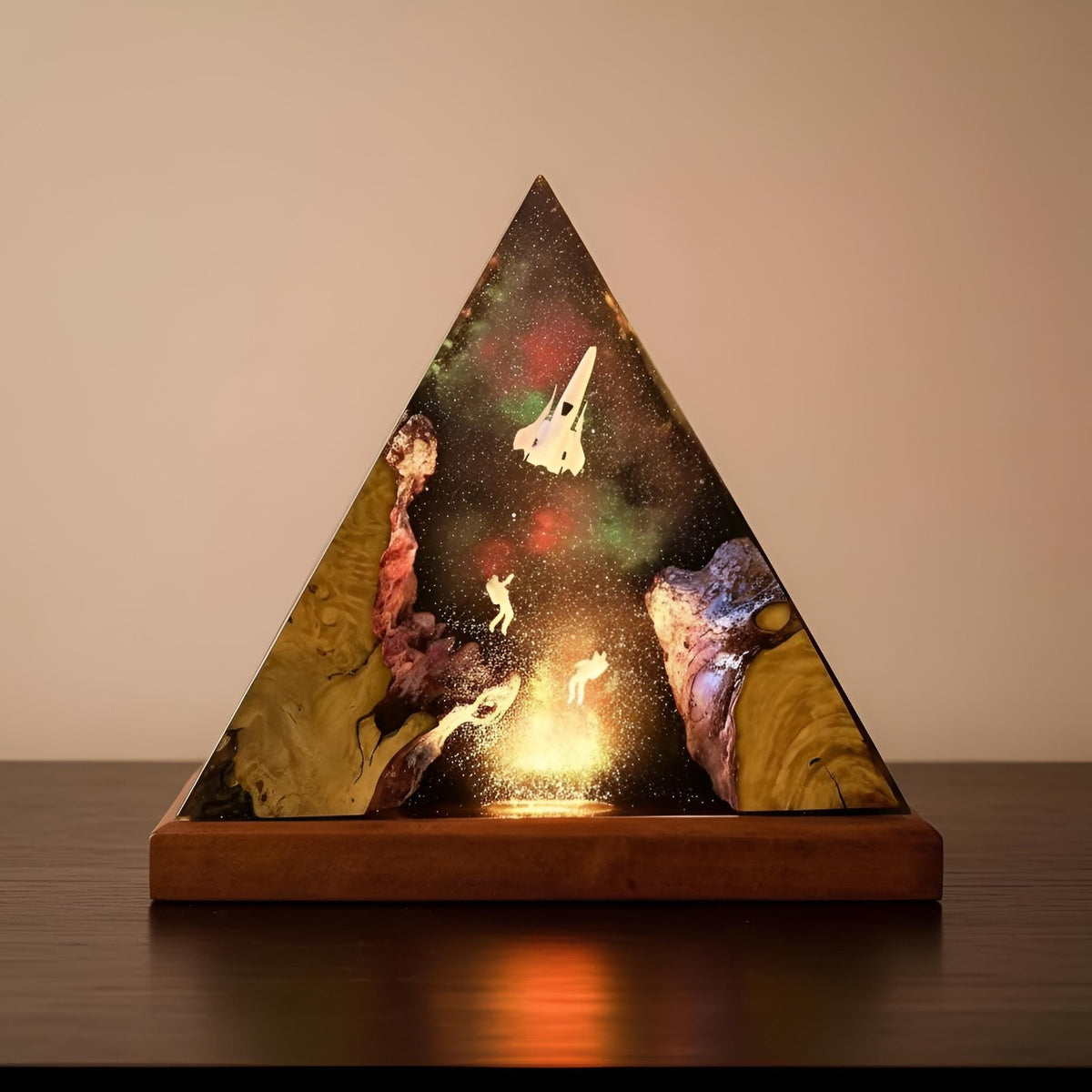 Galaxy Astronaut and Spaceship Scene Resin Lamp: Handmade LED Night Light