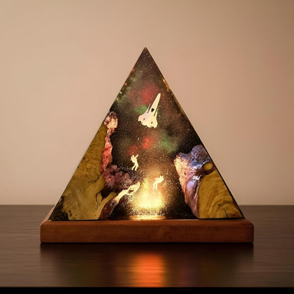Galaxy Astronaut and Spaceship Scene Resin Lamp: Handmade LED Night Light