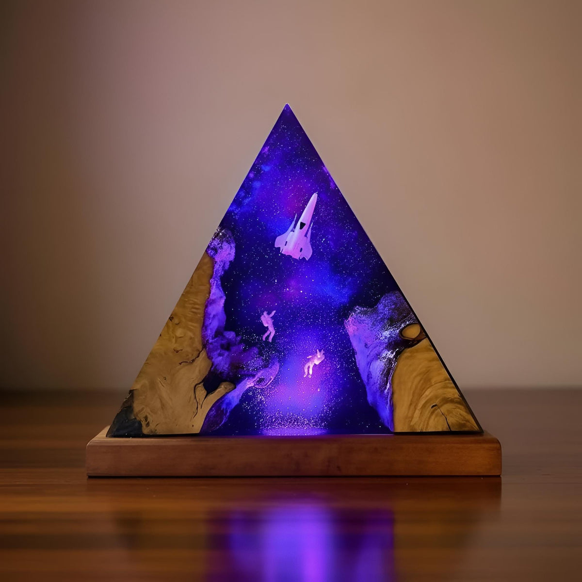 Galaxy Astronaut and Spaceship Scene Resin Lamp: Handmade LED Night Light