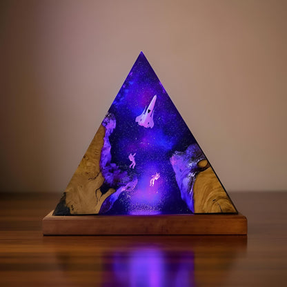 Galaxy Astronaut and Spaceship Scene Resin Lamp: Handmade LED Night Light