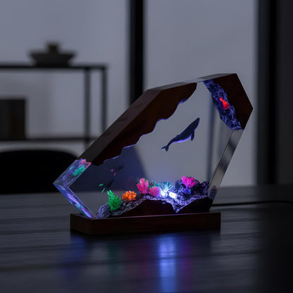 Deep Sea Adventure Resin Lamp: Diver & Whale Night Light