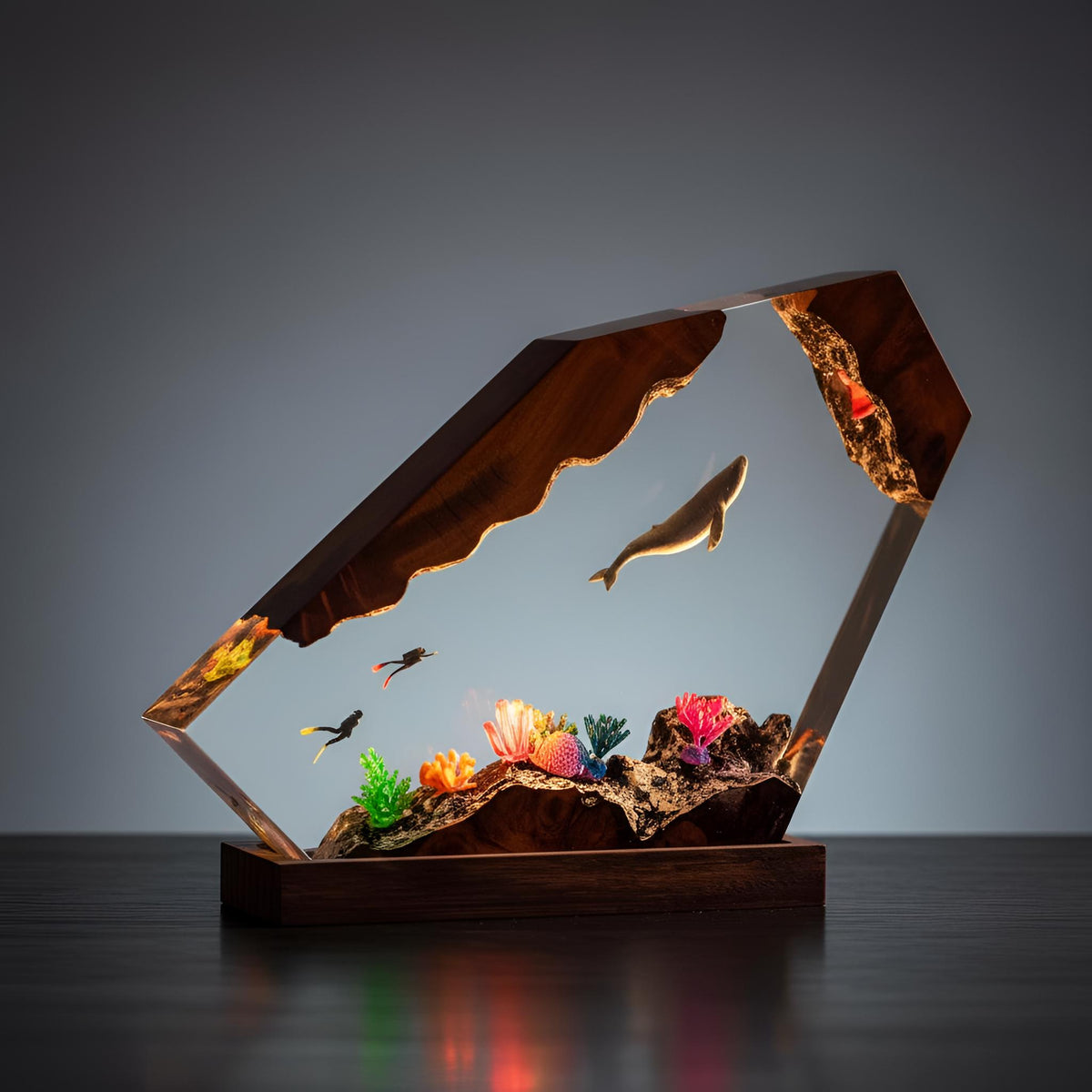 Deep Sea Adventure Resin Lamp: Diver & Whale Night Light