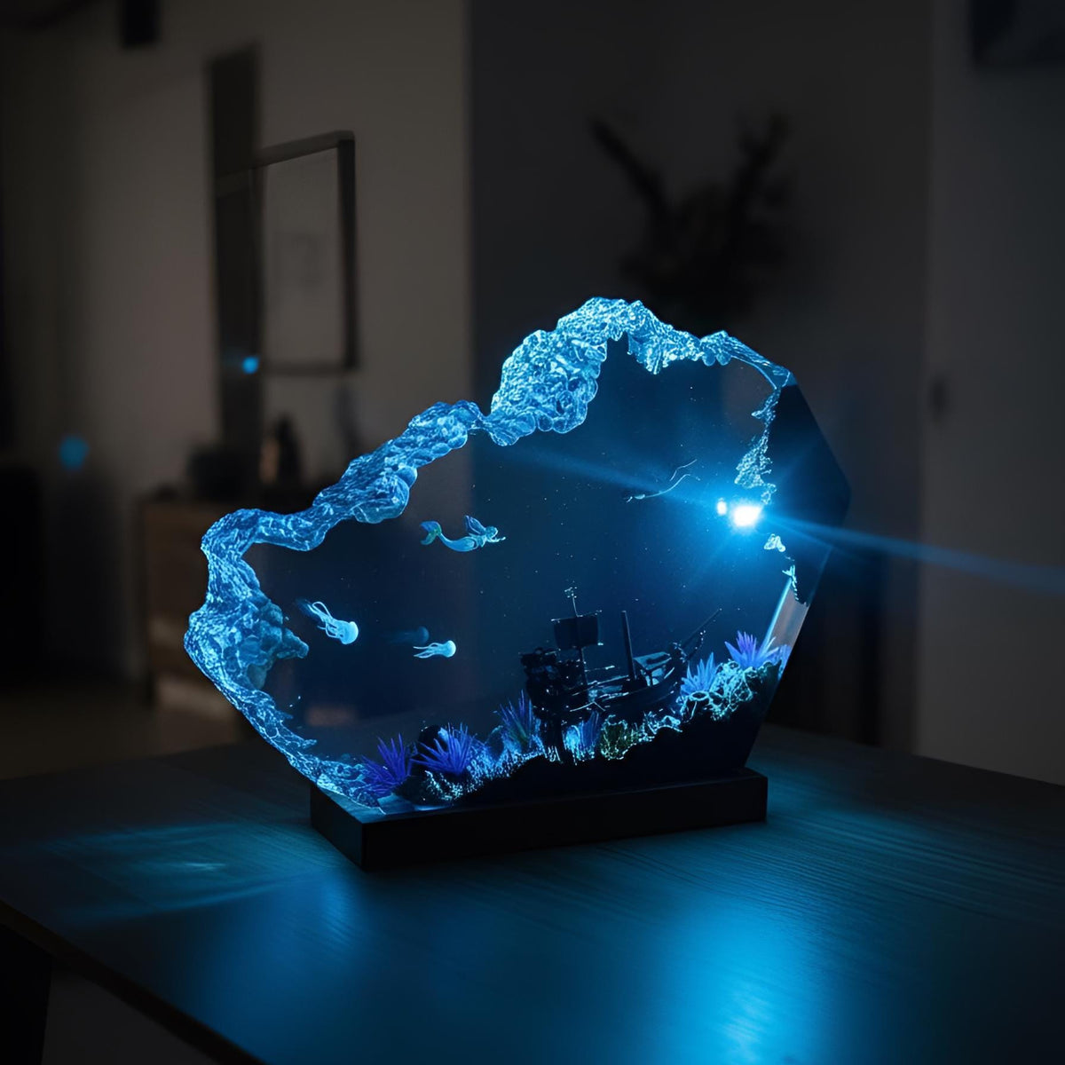 Mermaid & Diver Resin Lamp: Ocean Scene LED Night Light