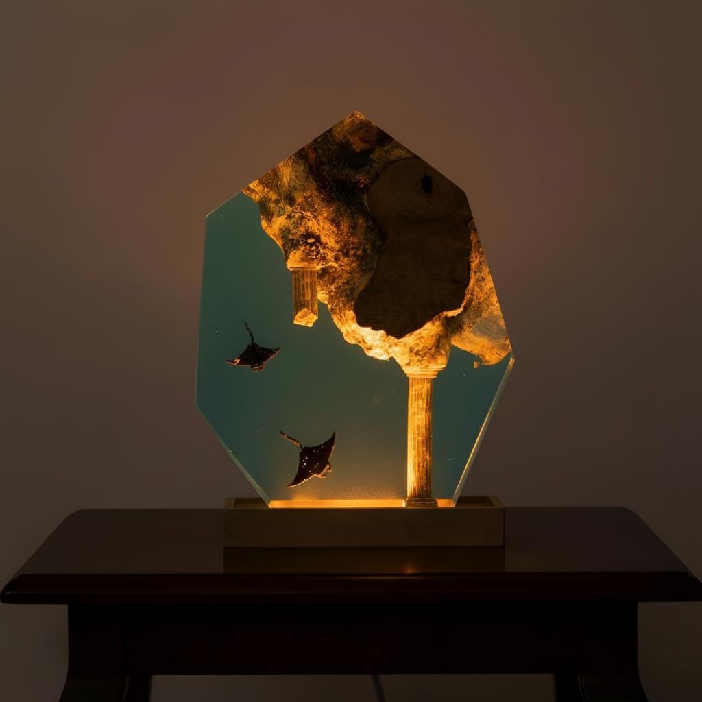Manta Ray Resin Night Light: Ocean LED Desk Lamp