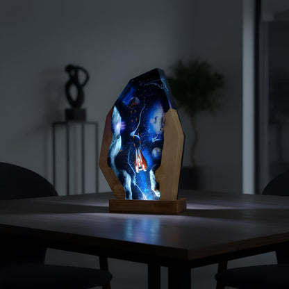 Interstellar Spaceship Resin Lamp: Handmade Solid Wood Night Light