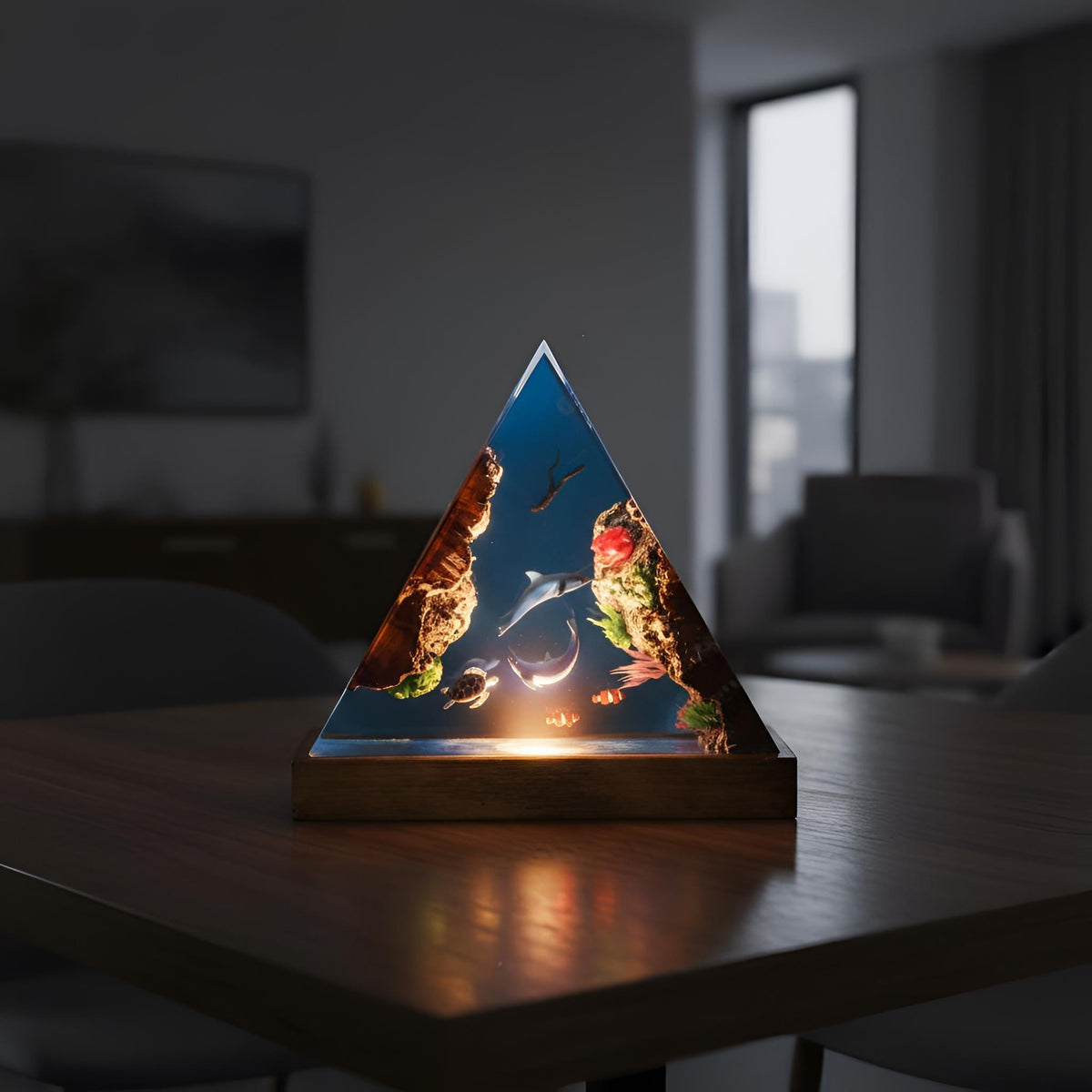 Dolphin Family Resin Night Light: Ocean LED Desk Lamp