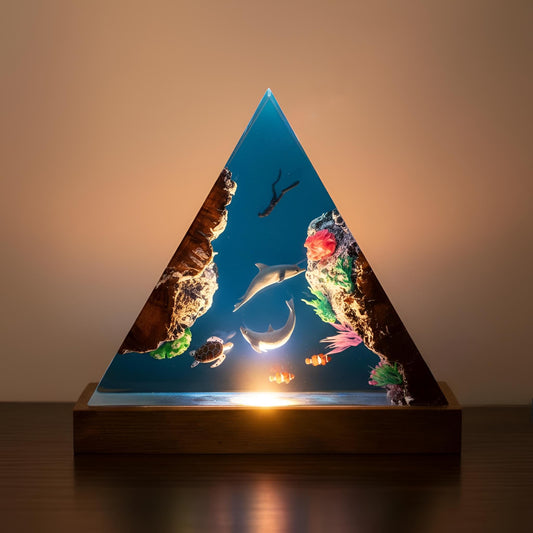 Dolphin Family Resin Night Light: Ocean LED Desk Lamp