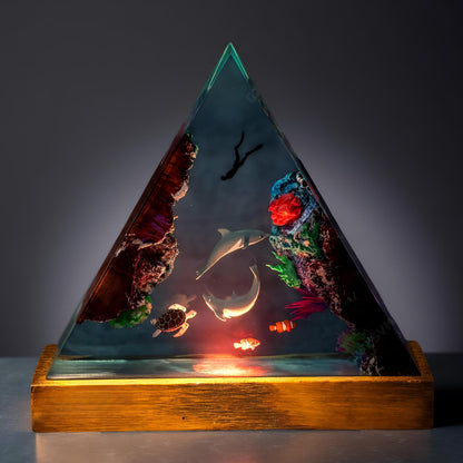 Dolphin Family Resin Night Light: Ocean LED Desk Lamp