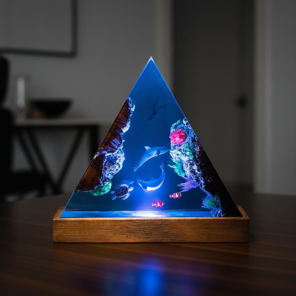 Dolphin Family Resin Night Light: Ocean LED Desk Lamp