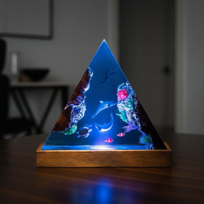 Dolphin Family Resin Night Light: Ocean LED Desk Lamp