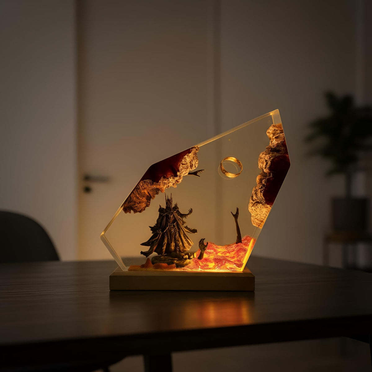 Dark Fantasy Fire LOTR Resin Lamp: Handmade LED Night Light