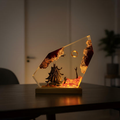 Dark Fantasy Fire LOTR Resin Lamp: Handmade LED Night Light