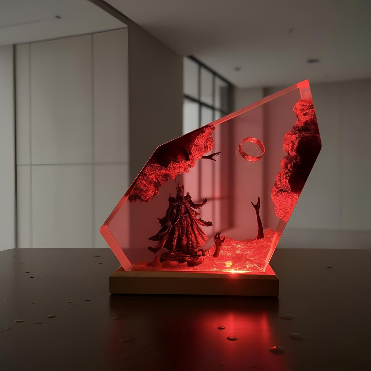 Dark Fantasy Fire LOTR Resin Lamp: Handmade LED Night Light