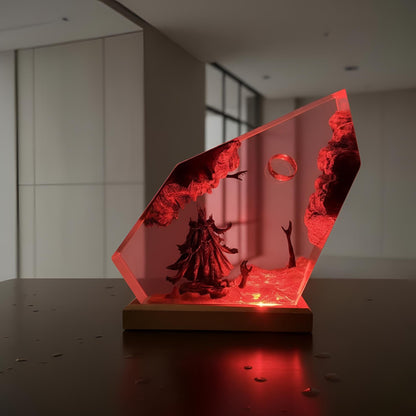 Dark Fantasy Fire LOTR Resin Lamp: Handmade LED Night Light