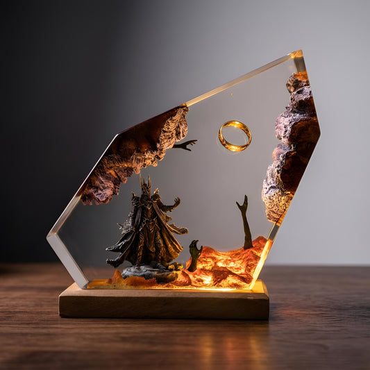 Dark Fantasy Fire LOTR Resin Lamp: Handmade LED Night Light