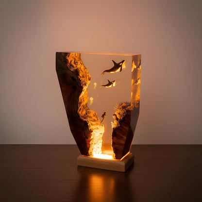 Orca Family Resin Night Light: Whale Ocean LED Desk Lamp