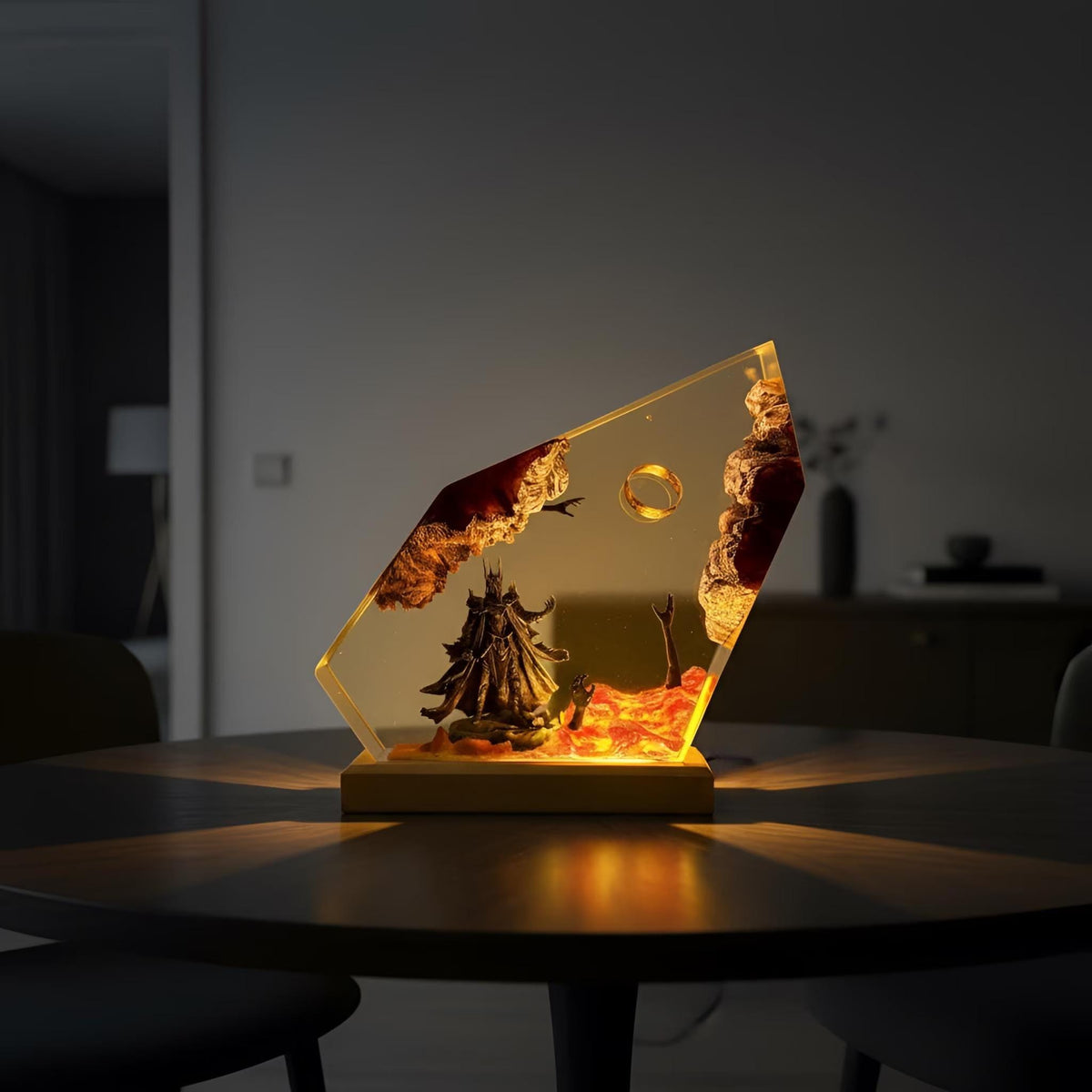 Dark Fantasy Fire LOTR Resin Lamp: Handmade LED Night Light