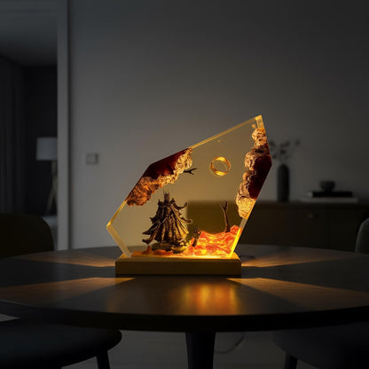 Dark Fantasy Fire LOTR Resin Lamp: Handmade LED Night Light