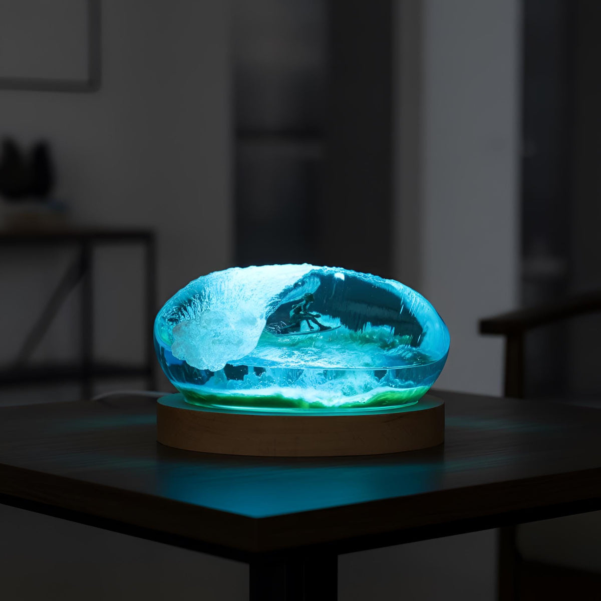 Surfing Ocean Resin Lamp: Handmade Marine Night Light