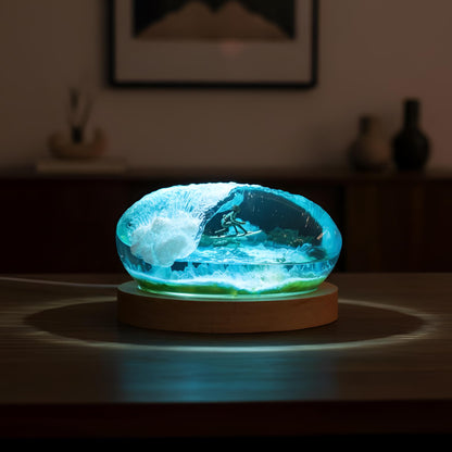 Surfing Ocean Resin Lamp: Handmade Marine Night Light
