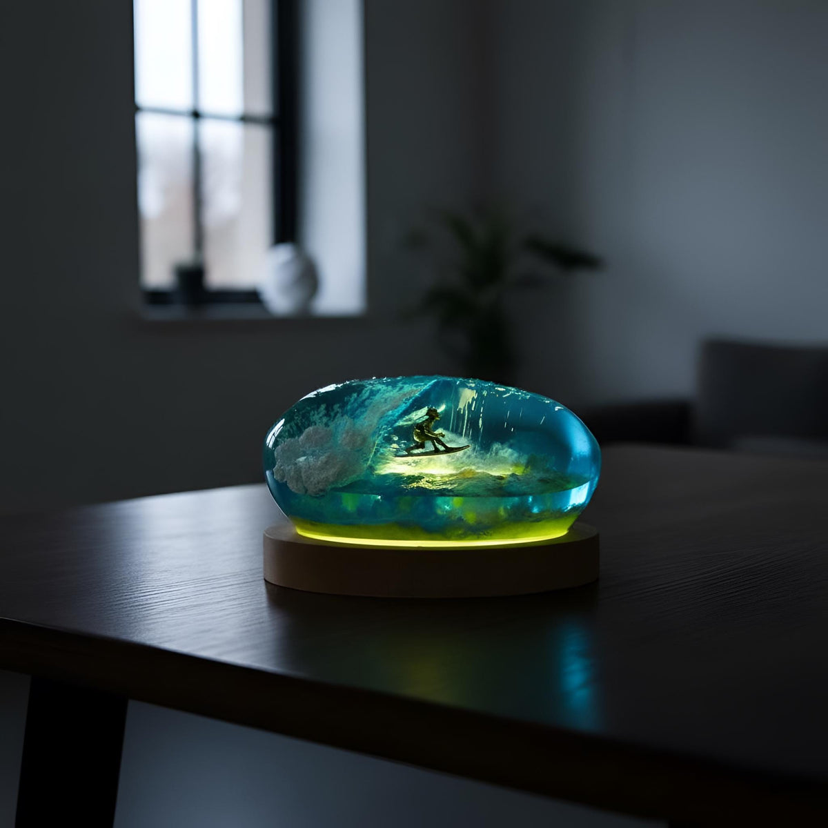 Surfing Ocean Resin Lamp: Handmade Marine Night Light