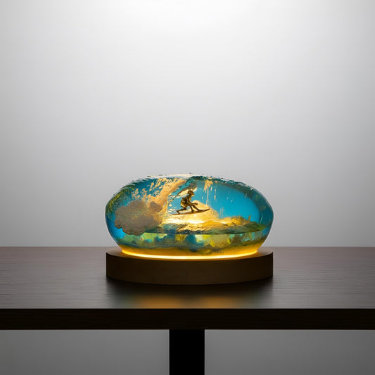 Surfing Ocean Resin Lamp: Handmade Marine Night Light